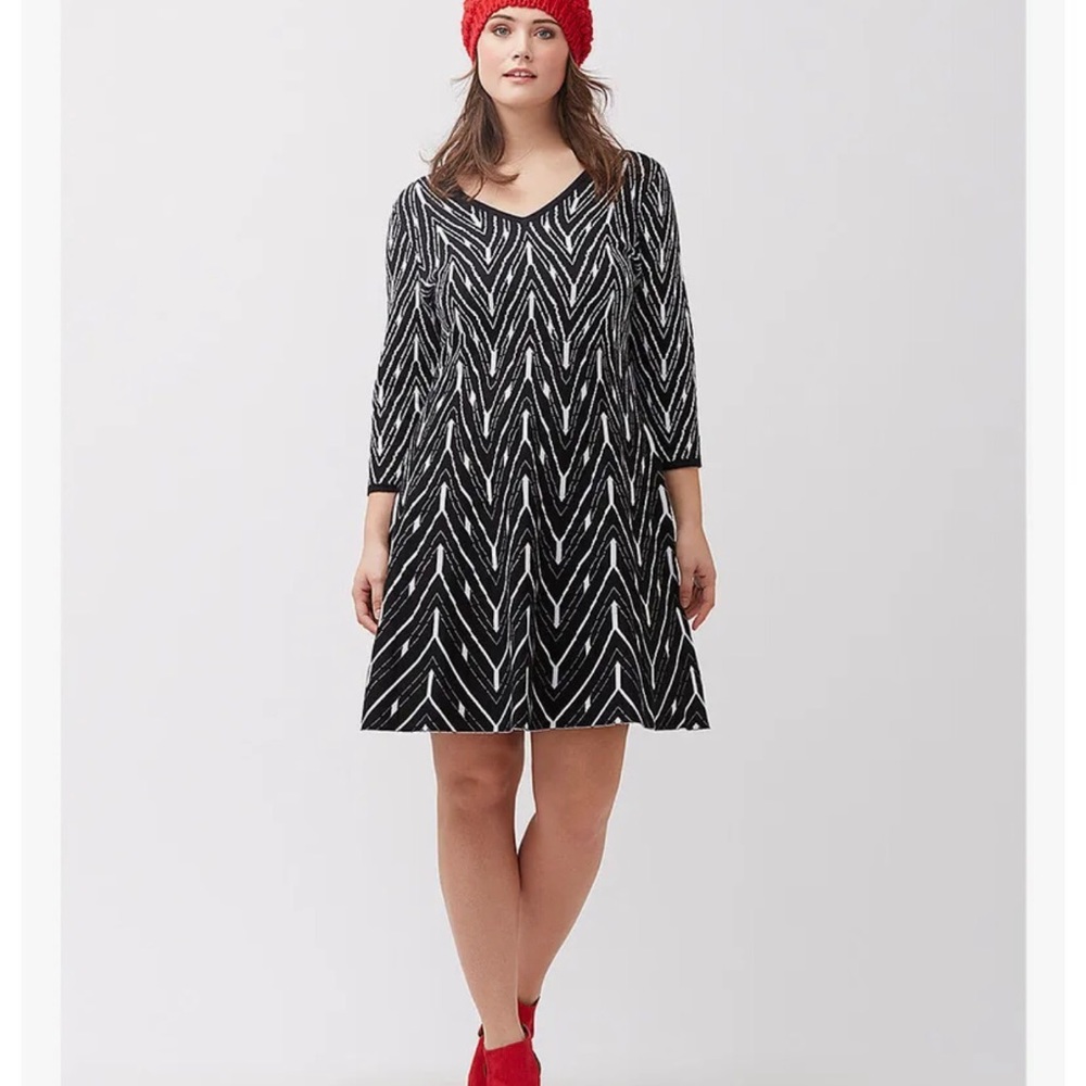 Lane Bryant Black and White Fit and Flare Sweater Dress NWT